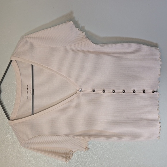 American Eagle | Cream Ruffle Edge Short Sleeve Top Size XL - Picture 2 of 9